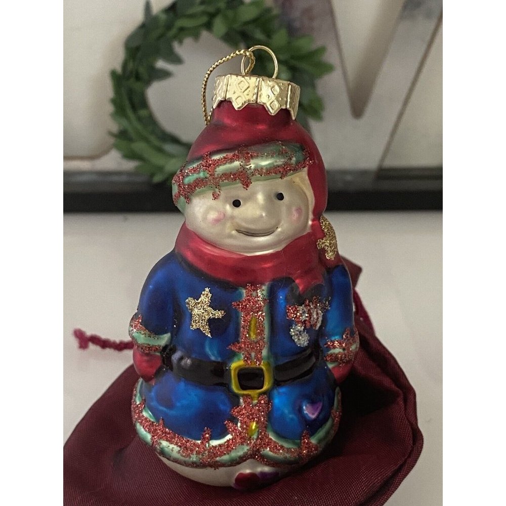 Vintage‎ Painted Ornament Old Blown Glass German Snow Man Figure Like Santa  EUC